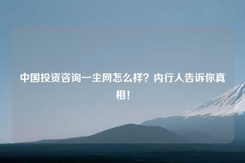 中国投资咨询一尘网怎么样？内行人告诉你真相！